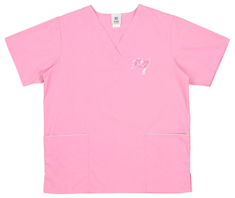 Fabrique Innovations NFL Unisex Tampa Bay Buccaneers Breast Cancer Awareness Scrub Top