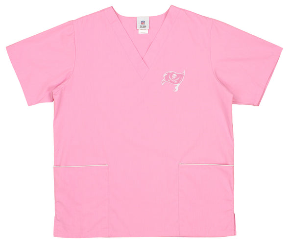 Fabrique Innovations NFL Unisex Tampa Bay Buccaneers Breast Cancer Awareness Scrub Top