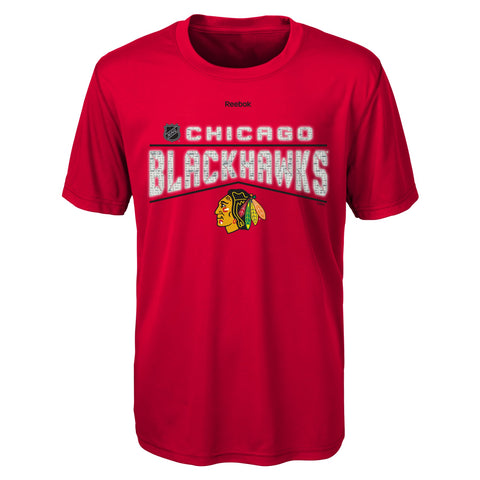 Reebok Chicago Blackhawks NHL Youth Boys (8-20) Performance Freeze Reflect Tee, Red