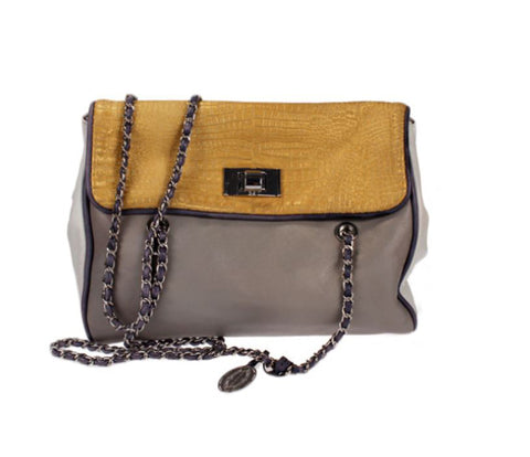 Elie Tahari Vicky Embossed Croc Leather Chain Strap Shoulder Bag Purse