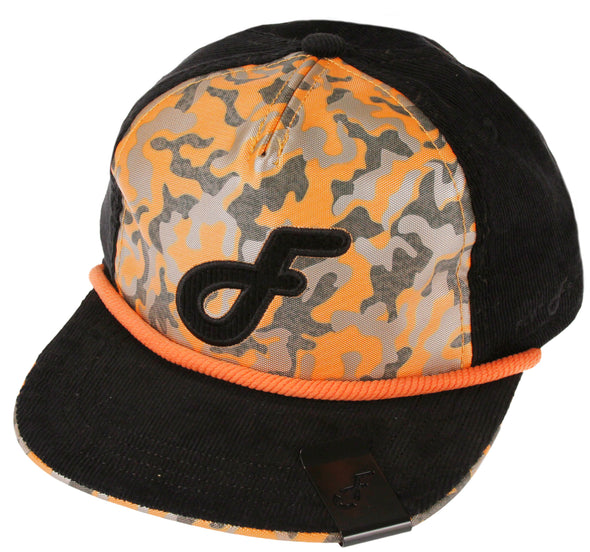 Flat Fitty Hunter Strap Back Cap Hat - Green Camo and Orange