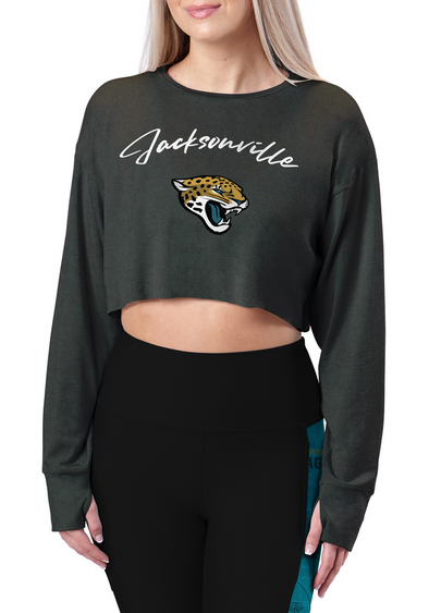 Certo By Northwest NFL Women's Jacksonville Jaguars Central Long Sleeve Crop Top, Black