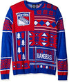 Klew NHL Men's New York Rangers Patches Ugly Sweater, Blue/Red