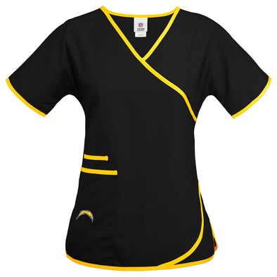 Fabrique Innovations NFL Women's Los Angeles Chargers Team Logo Wrap Scrub Top