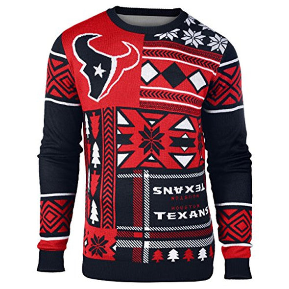 Klew NFL Men's Houston Texans Patches Ugly Sweater, Red