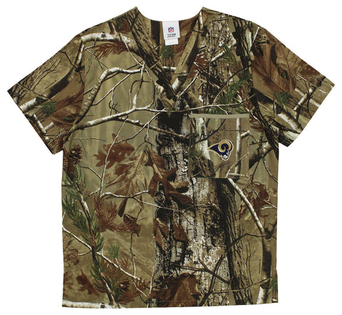 Fabrique Innovations NFL Unisex Los Angeles Rams Camo Team Logo Scrub Top