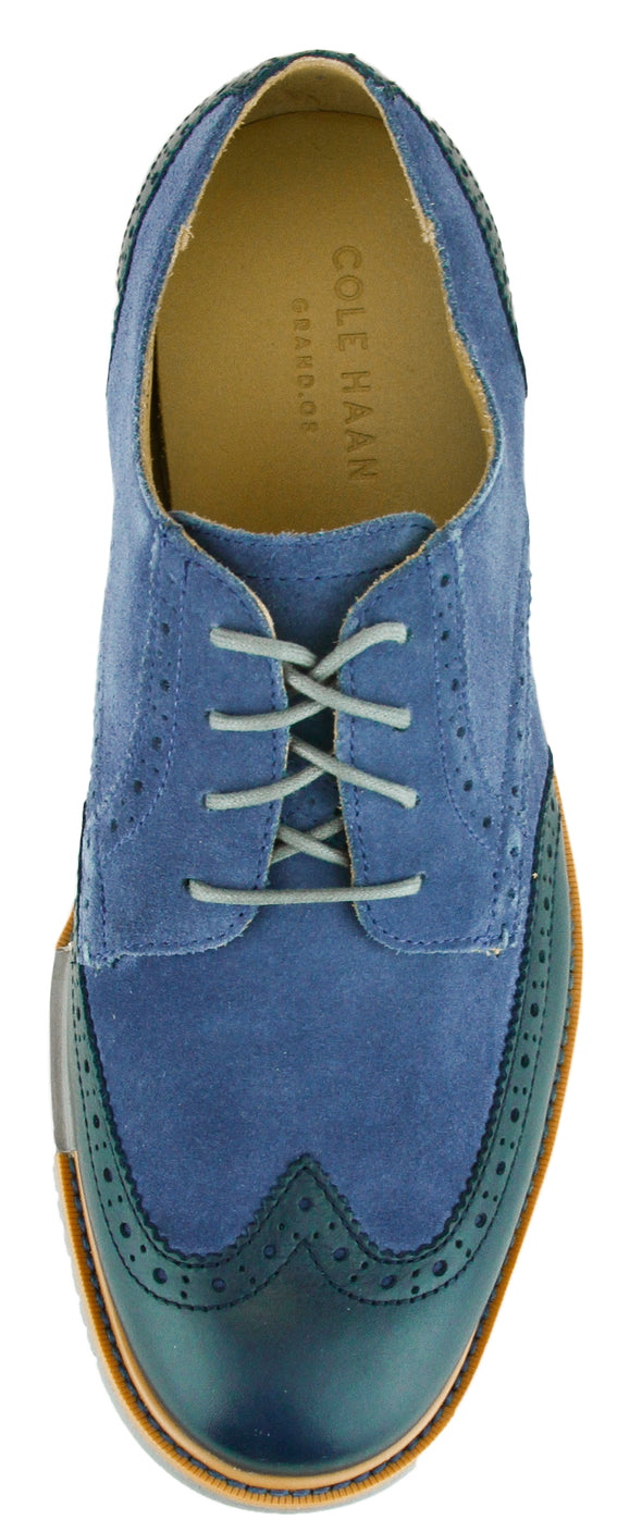 Cole Haan Men's Great Jones Wingtip II Lace Up Casual Dress Oxford Shoes, Blue