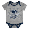Outerstuff Penn State Nittany Lions NCAA Infant Champs 3-Piece Creeper Set, Navy/White/Grey
