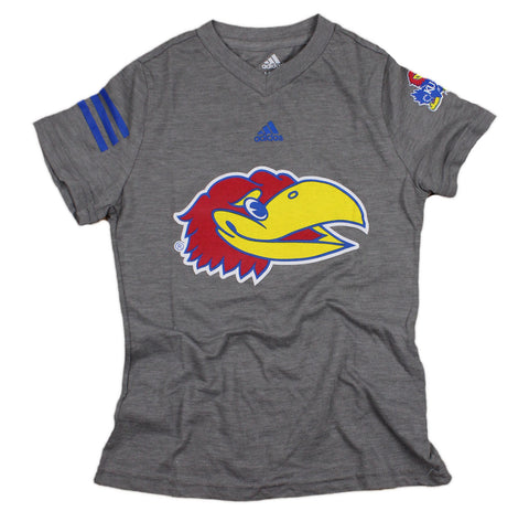 Adidas NCAA College Youth Girls Kansas Jayhawks T-Shirt - Gray