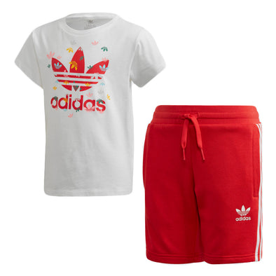 Adidas Originals Kids (4-7) Tee and Shorts Set, White and Red