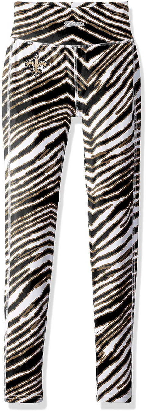 Zubaz New Orleans Saints NFL Women's Zebra Print Legging, Black/Gold