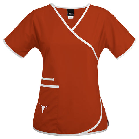 Fabrique Innovations NCAA Womens Texas Longhorns Wrap Scrubs Top