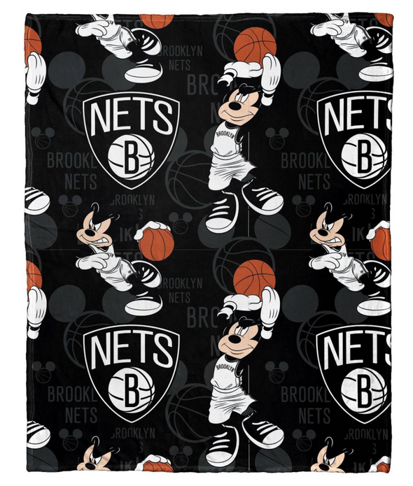 Northwest NBA Brooklyn Nets Micky Mouse Hugger Pillow & Throw Blanket, 40X50