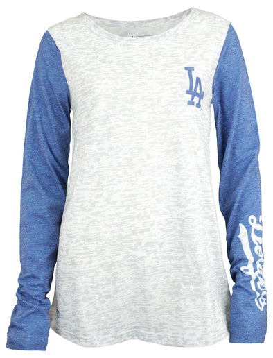 FOCO MLB Women's Los Angeles Dodgers Heathered Boyfriend Long Sleeve T-Shirt