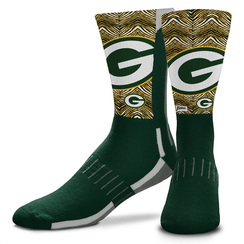 Zubaz X FBF NFL Adult Unisex Green Bay Packers Phenom Curve Crew Socks