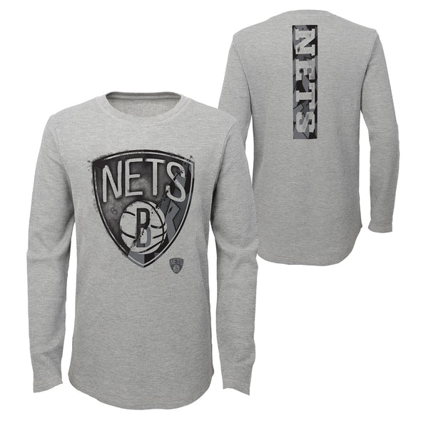 Outerstuff NBA Youth (8-20) Brooklyn Nets Black Out Waffle Knit Thermal Tee Shirt