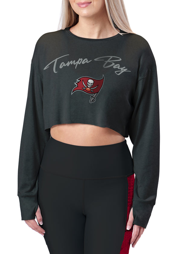 Certo By Northwest NFL Women's Tampa Bay Buccaneers Central Long Sleeve Crop Top, Black