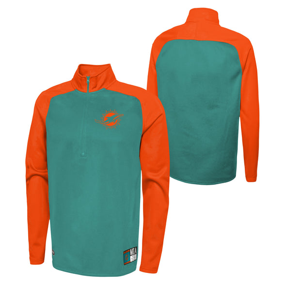 Outerstuff NFL Men's Miami Dolphins O-Line Performance 1/4 Zip Fleece Top