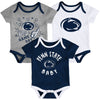 Outerstuff Penn State Nittany Lions NCAA Infant Champs 3-Piece Creeper Set, Navy/White/Grey