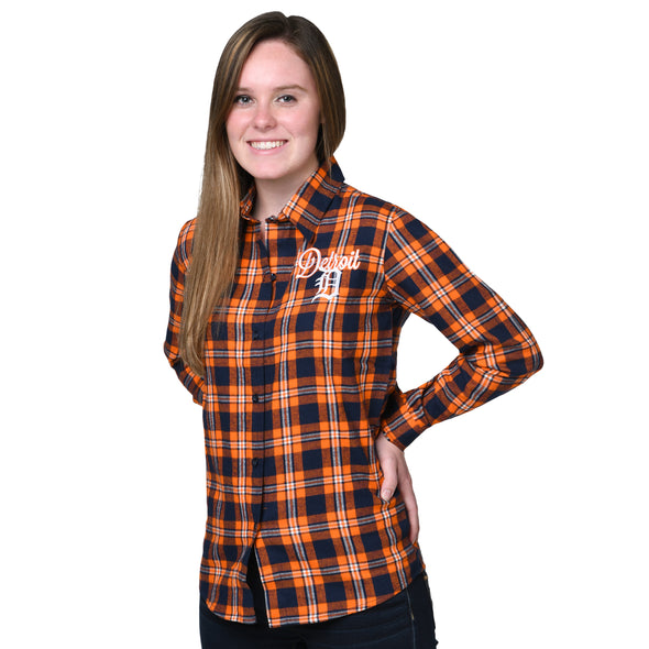 FOCO MLB Detroit Tigers Women's 2016 Wordmark Basic Flannel Shirt