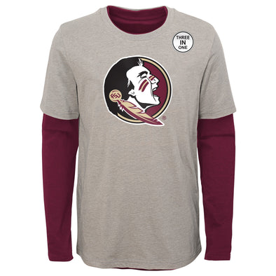 Outerstuff Florida State Seminoles NCAA Boy's Youth (8-20) Goal Line Stand 3 in 1 Combo Tee, Garnet / Grey