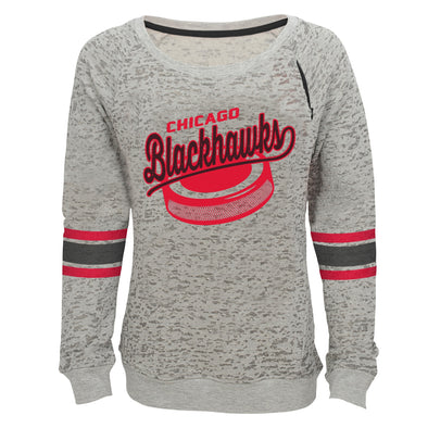 Outerstuff NHL Youth Girls Chicago Blackhawks Lucky Puck Boat Neck Pullover Top