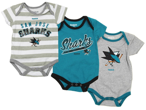 Reebok NHL Infant San Jose Sharks 3 Pack Bodysuit Creeper Set