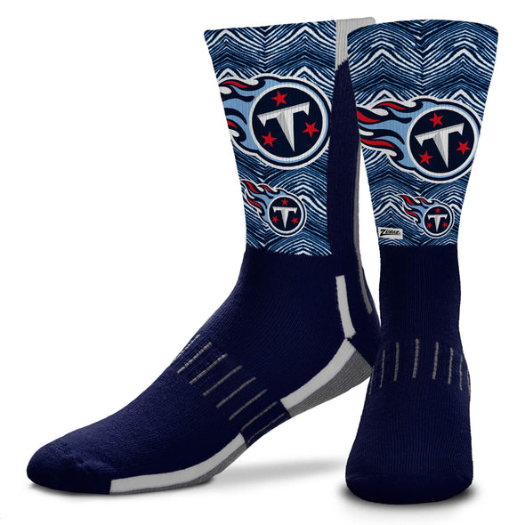 Zubaz X FBF NFL Adult Unisex Tennessee Titans Phenom Curve Crew Socks