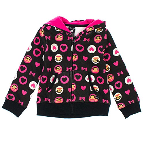 Paul Frank Little Girl's Hearts and Bow Zip Up Hoodie Sweatshirt, Black / Pink