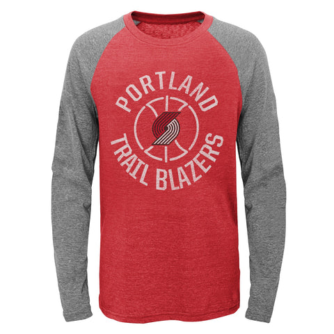 Outerstuff Portland Trail Blazers NBA Boys Kids (4-7) Fadeaway Long Sleeve Raglan Tee