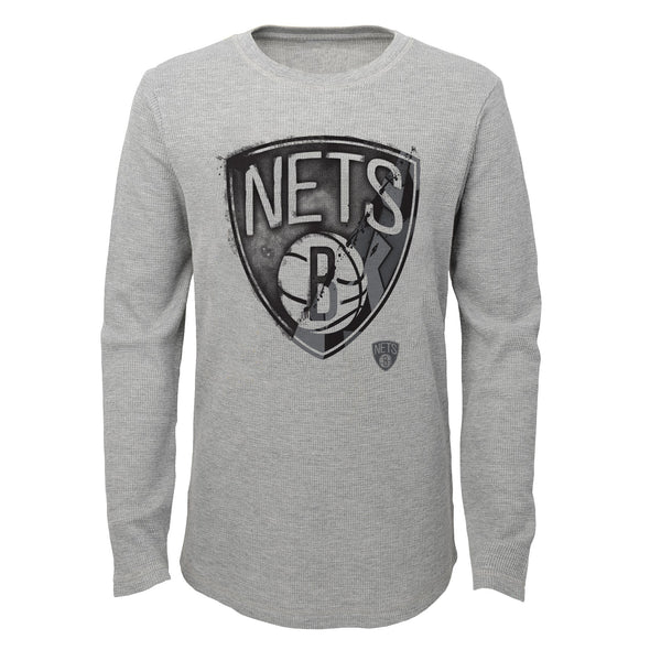 Outerstuff NBA Youth (8-20) Brooklyn Nets Black Out Waffle Knit Thermal Tee Shirt