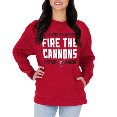 Zubaz NFL Women's Tampa Bay Buccaneers Team Color & Slogan Crewneck Sweatshirt