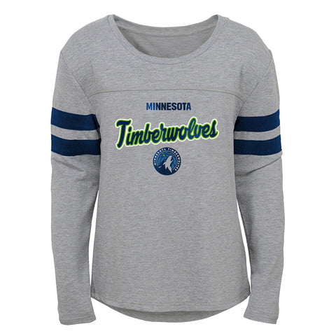 Outerstuff Minnesota Timberwolves NBA Girls Kids (4-6X) & Youth (7-16) Grey Long Sleeve Dolman Tee