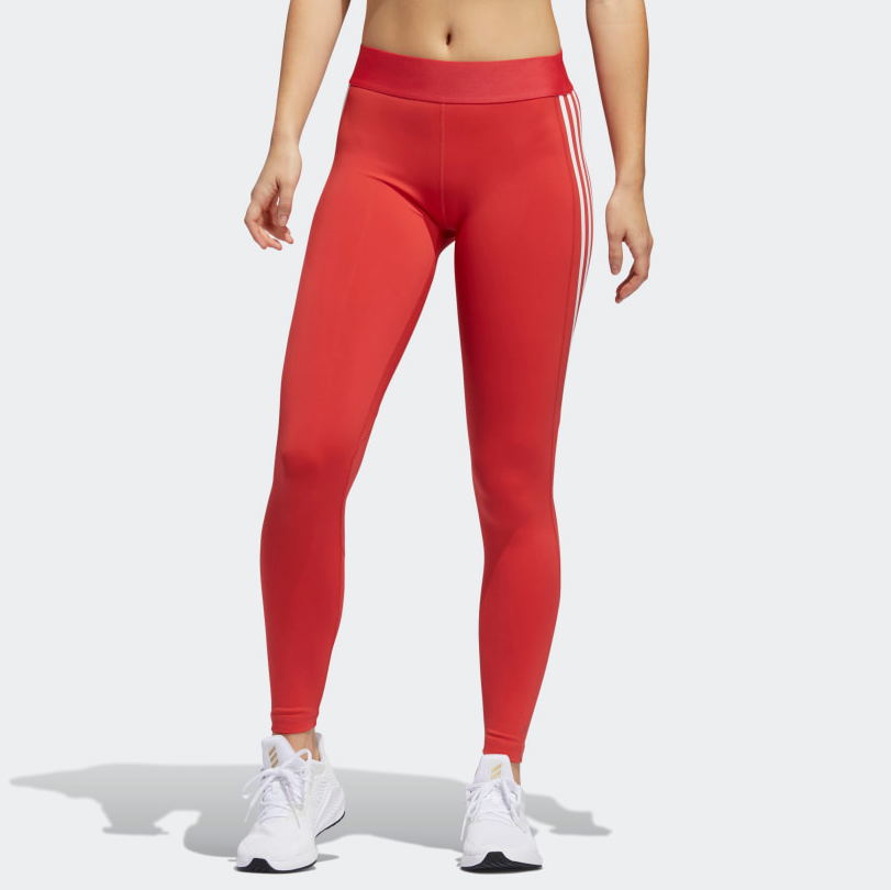 Adidas Women's Alphaskin 3-Stripes Long Tights, Glory Red – Fanletic