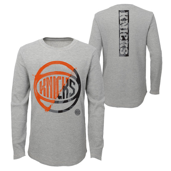 Outerstuff NBA Youth (8-20) New York Knicks Black Out Waffle Knit Thermal Tee Shirt
