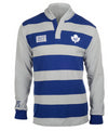 KLEW NHL Men's Toronto Maple Leafs Striped Rugby Pullover Hoodie, Blue / Grey