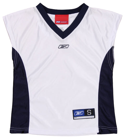 Reebok Youth Girls (7-16) Fitted Sleeveless Basketball Dazzle Jersey Top, White/Navy