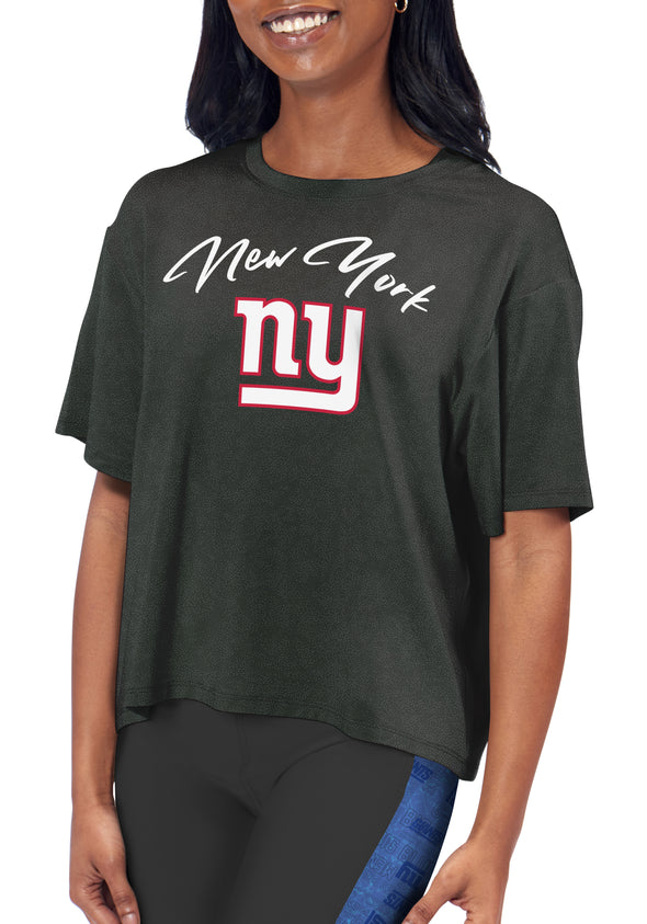 Certo By Northwest NFL Women's New York Giants Turnout Cropped T-Shirt, Charcoal