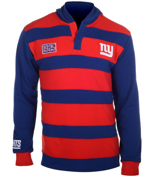 KLEW NFL Men's New York Giants Striped Rugby Pullover Hoodie, Red / Navy