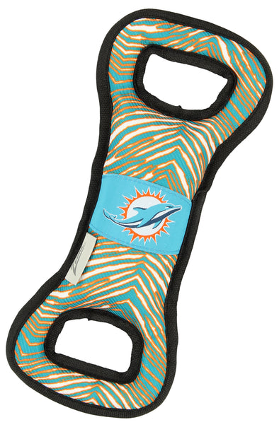 Zubaz X Pets First NFL Miami Dolphins Team Logo Dog Tug Toy with Squeaker