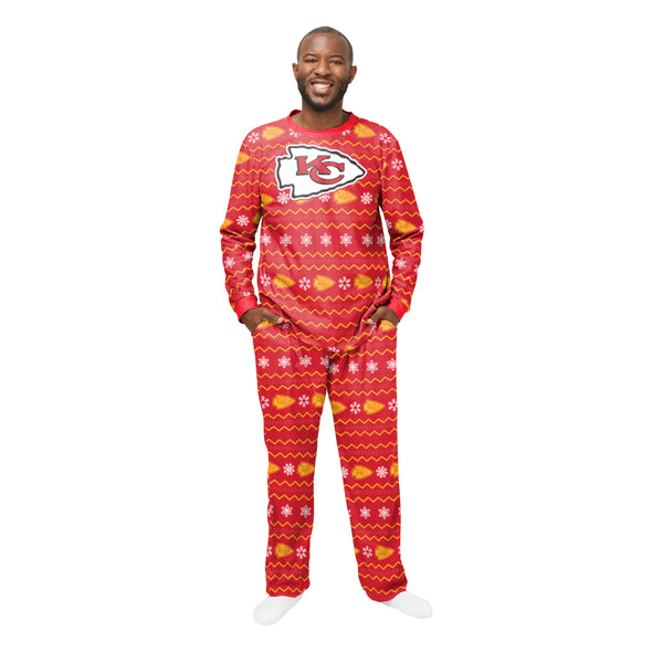 FOCO Men's NFL Kansas City Chiefs Primary Team Logo Ugly Pajama Set