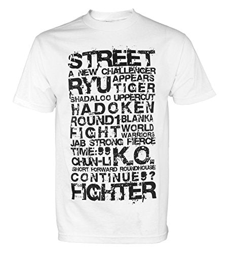 Outerstuff Street Fighter Men's Legacy Text Video Game Tee T-Shirt, White, Large