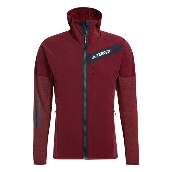 adidas Men's Techrock Flooce Wind Hooded Full Zip Jacket, Shadow Red
