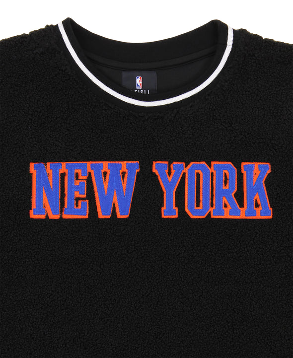 FISLL NBA Men's New York Knicks Moto Sherpa Crew Neck Sweatshirt