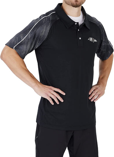 Zubaz Baltimore Ravens NFL Men's Elevated Field Polo with Tonal Viper Print Accent