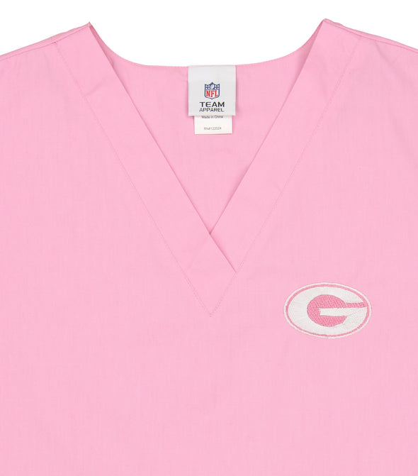 Fabrique Innovations NFL Unisex Green Bay Packers Breast Cancer Awareness Scrub Top