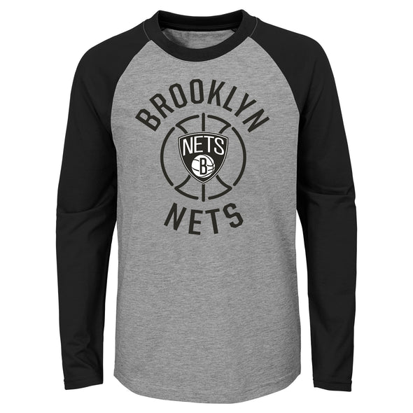 Outerstuff NBA Youth Boys Brooklyn Nets Fadeaway Raglan Long Sleeve Tee