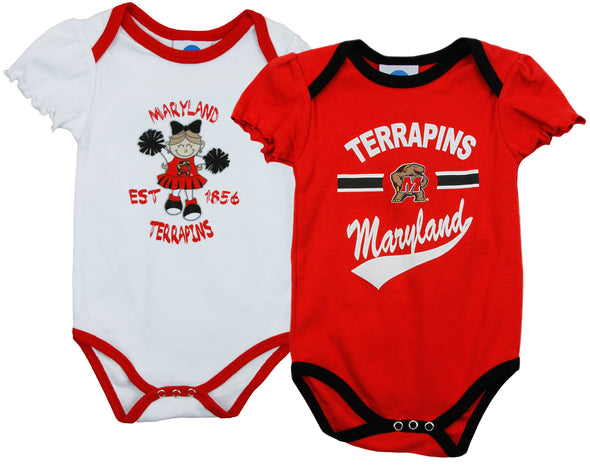 NCAA College Infant Girls Maryland Terrapins 2 Pack Creeper Bodysuit Set, Red / Black