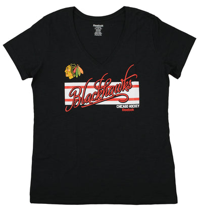 Reebok NHL Chicago Blackhawks Women's Short Sleeve V-neck T-shirt, Black, XL
