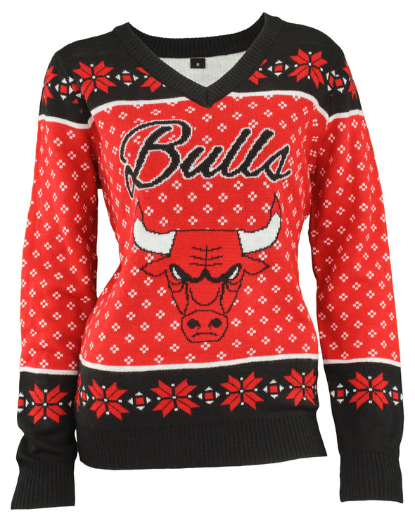 KLEW NBA Women's Chicago Bulls 2016 Big Logo V-Neck Sweater